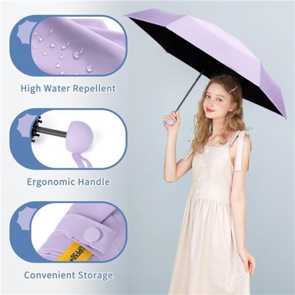 Mini Travel Umbrella Compact Lightweight UV Protection Folding Small Rain Umbrel - Picture 3 of 7